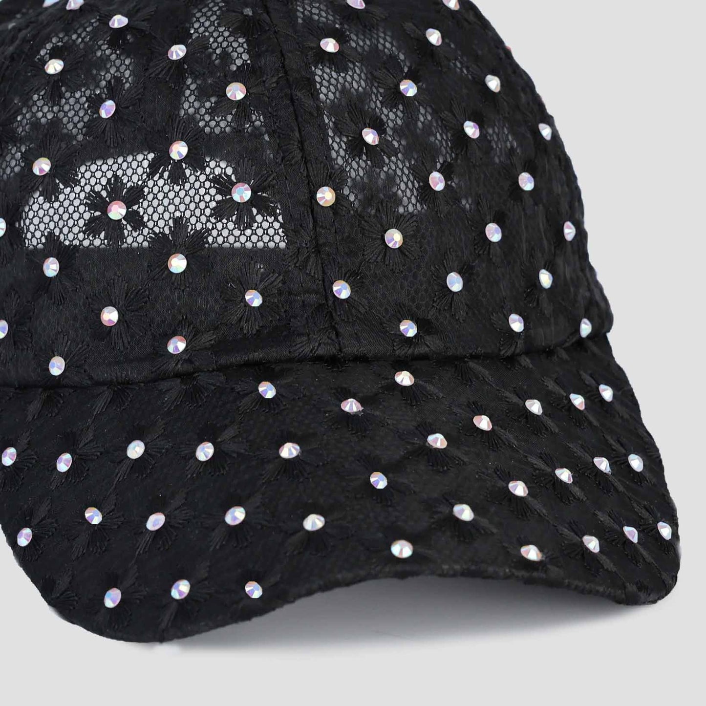 BLACK BLING FLOWER BASEBALL HAT