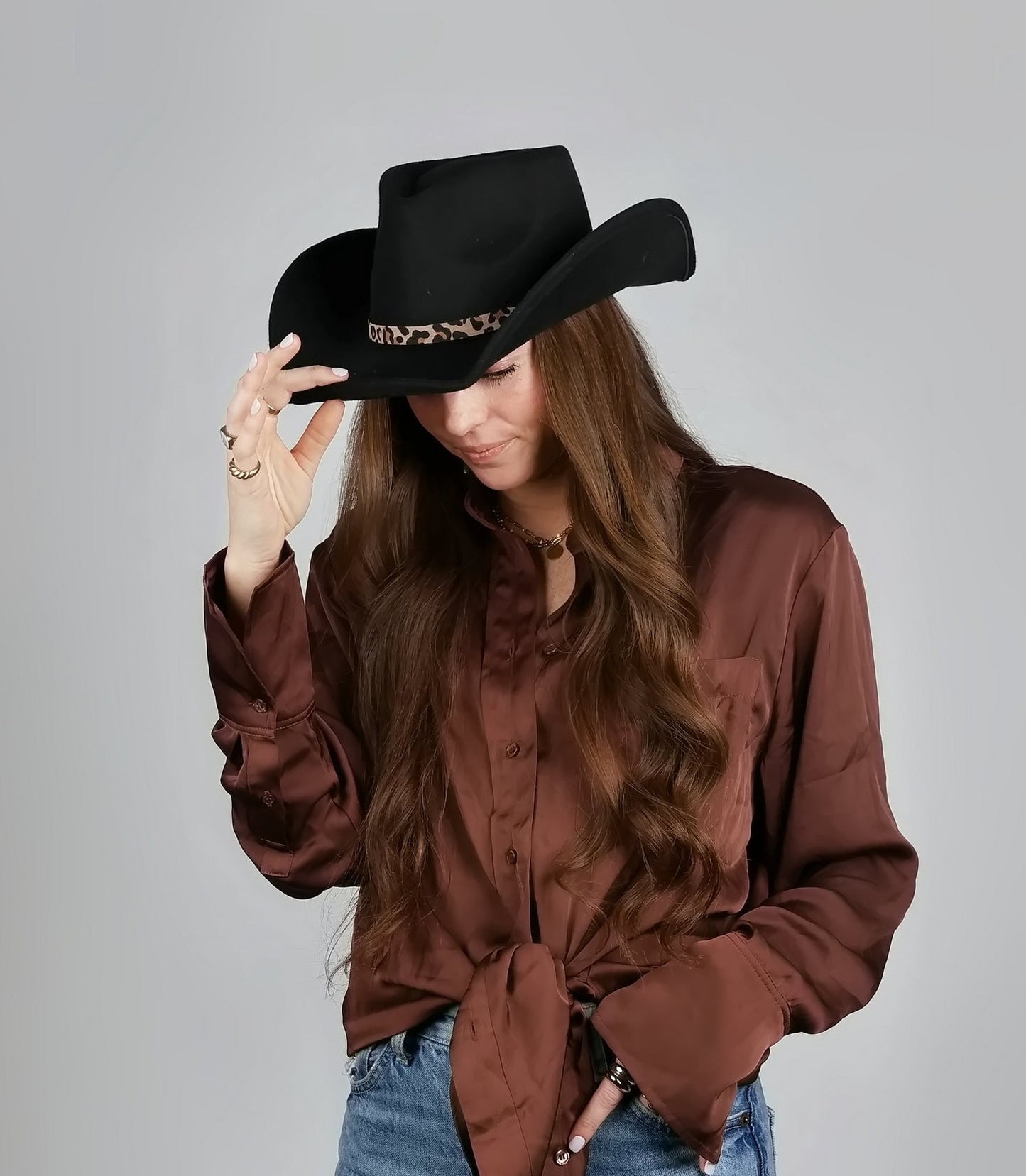 LEOPARD TRIM FELT COWBOY