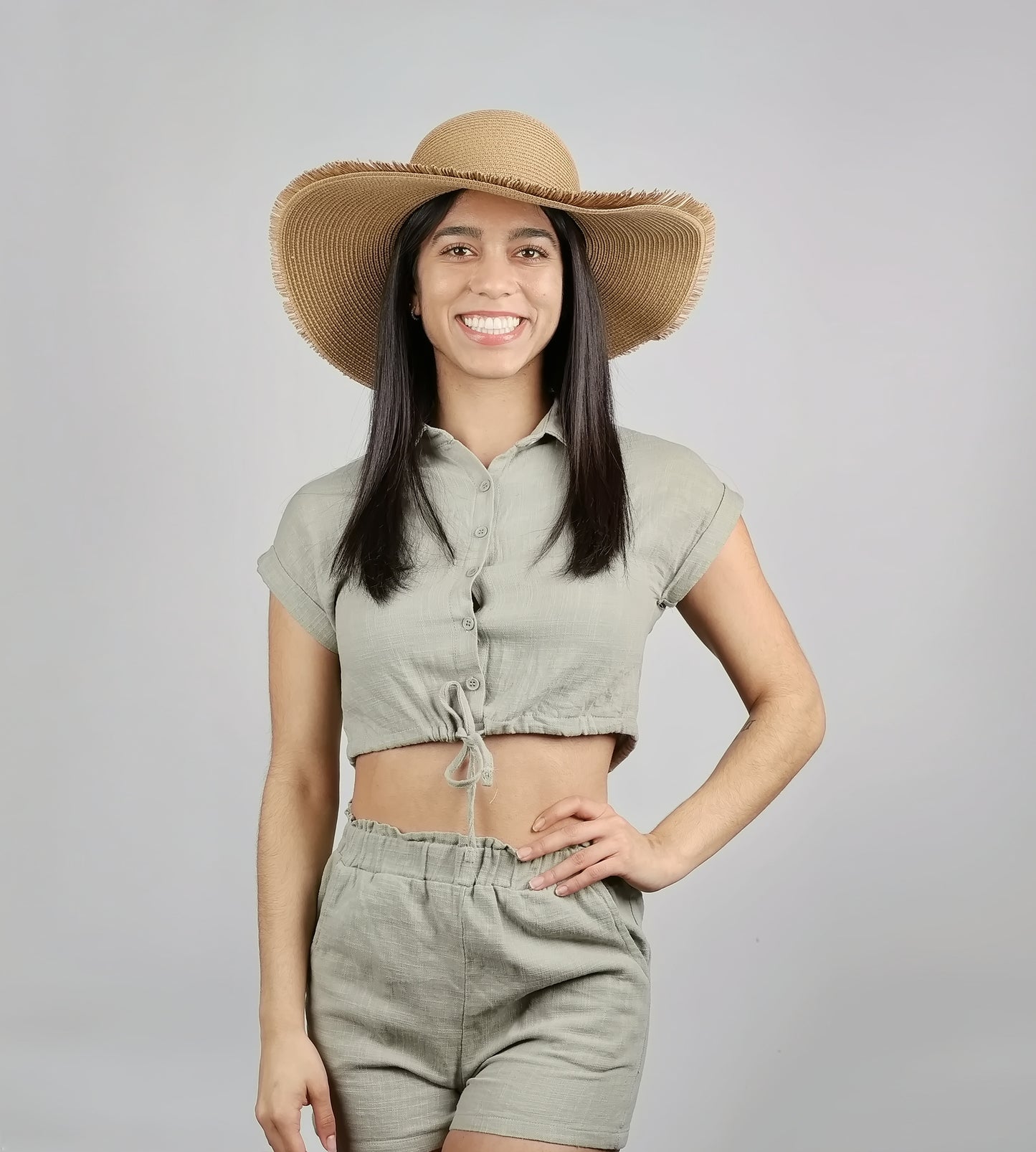 FRAYED EDGE STRAW FLOPPY HAT