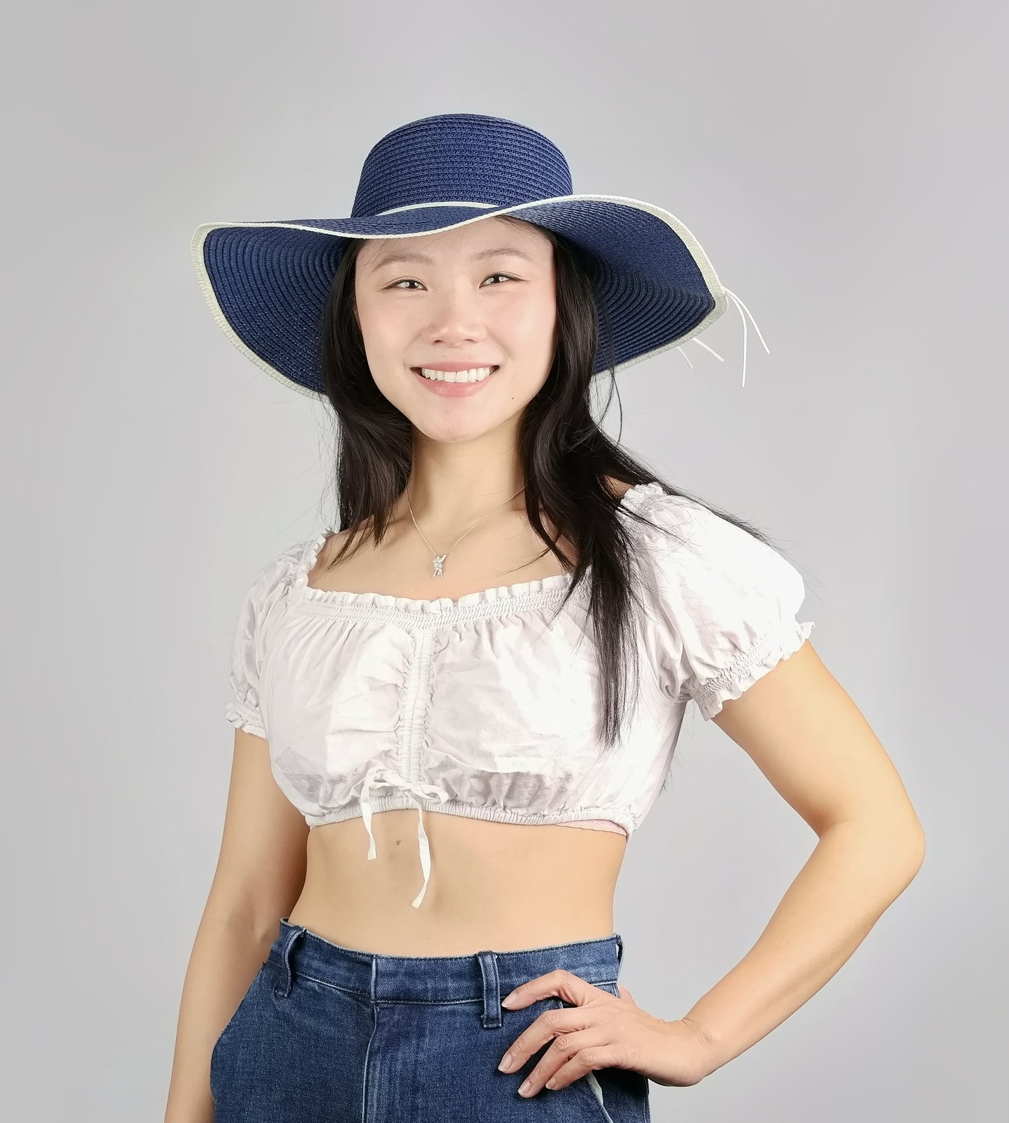 FLOWER TRIM FLOPPY SUMMER HAT