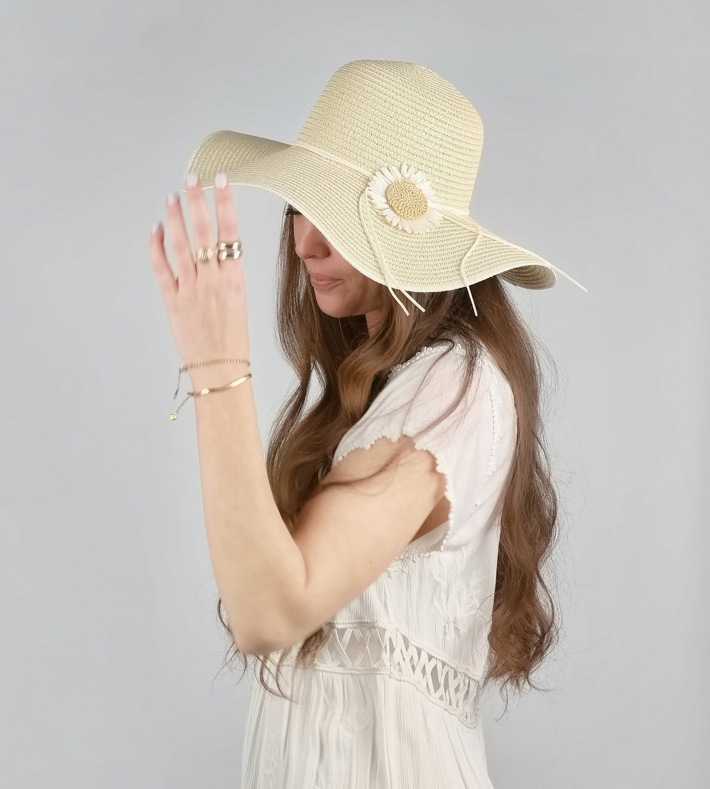 FLOWER TRIM FLOPPY SUMMER HAT