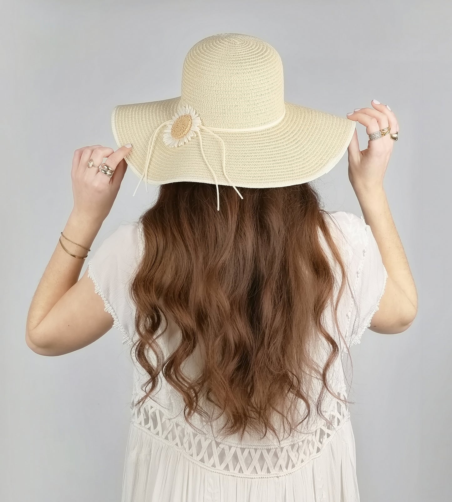 FLOWER TRIM FLOPPY SUMMER HAT