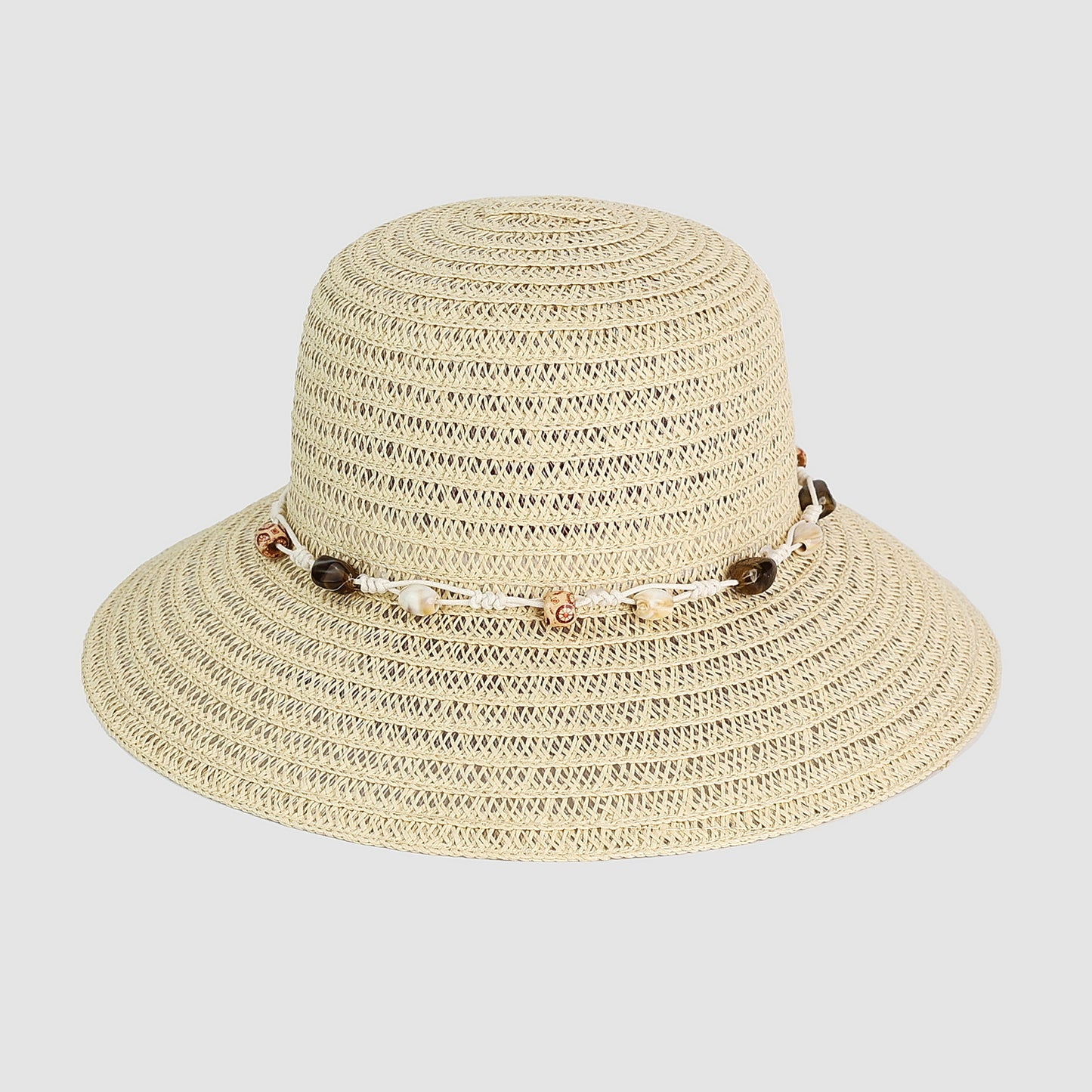 STRAW CLOCHE with SHELL TRIM