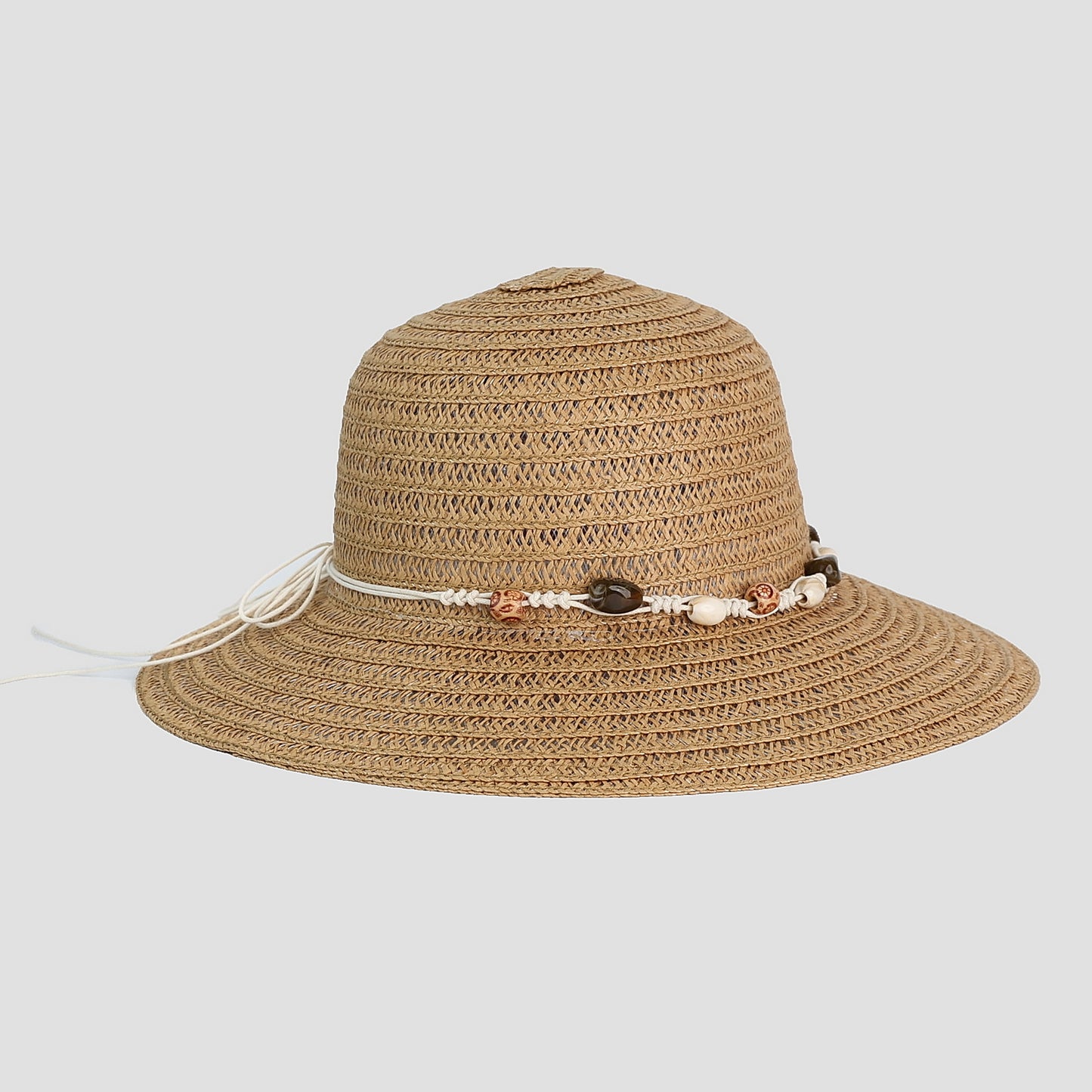 STRAW CLOCHE with SHELL TRIM