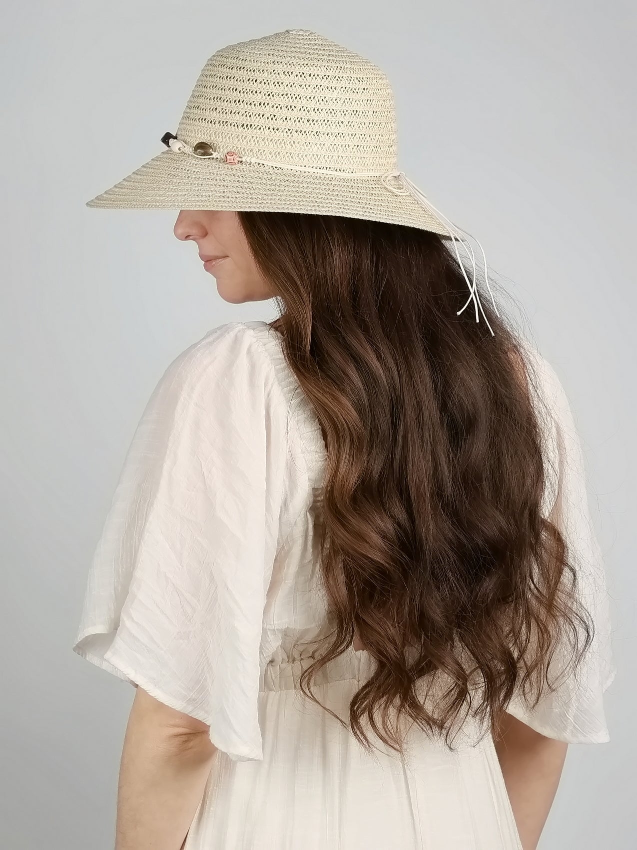 STRAW CLOCHE with SHELL TRIM