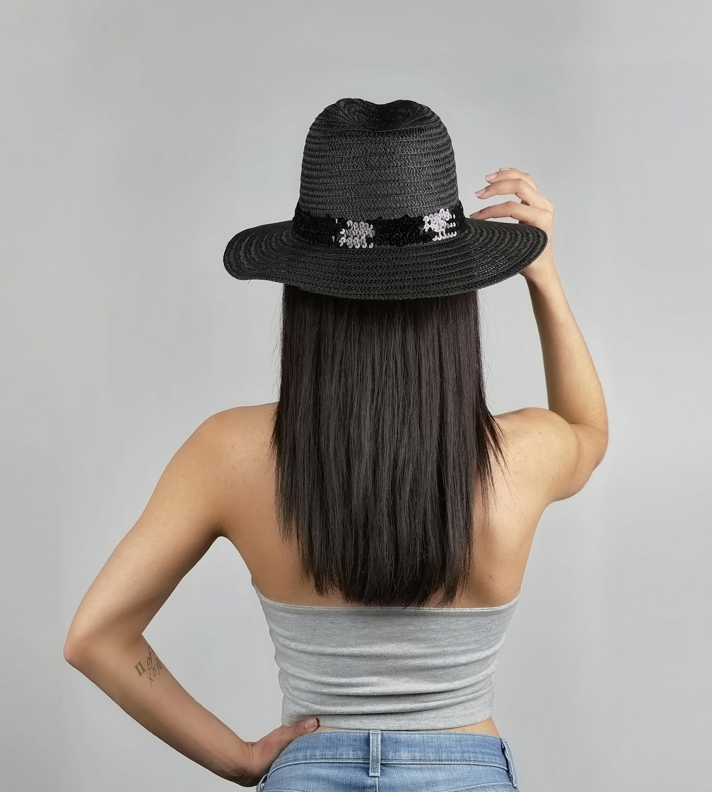 SEQUIN TRIM PANAMA HAT