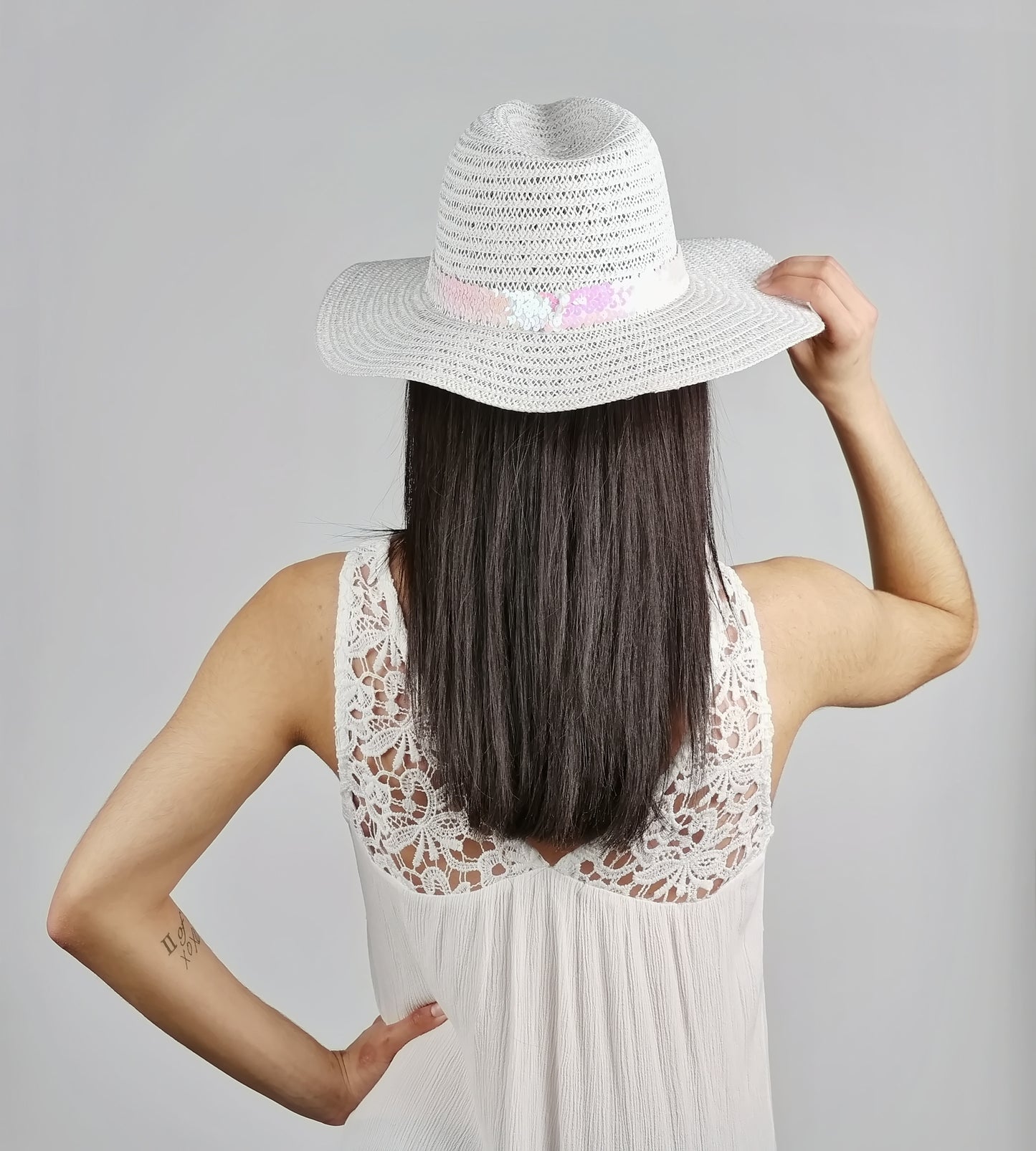 SEQUIN TRIM PANAMA HAT