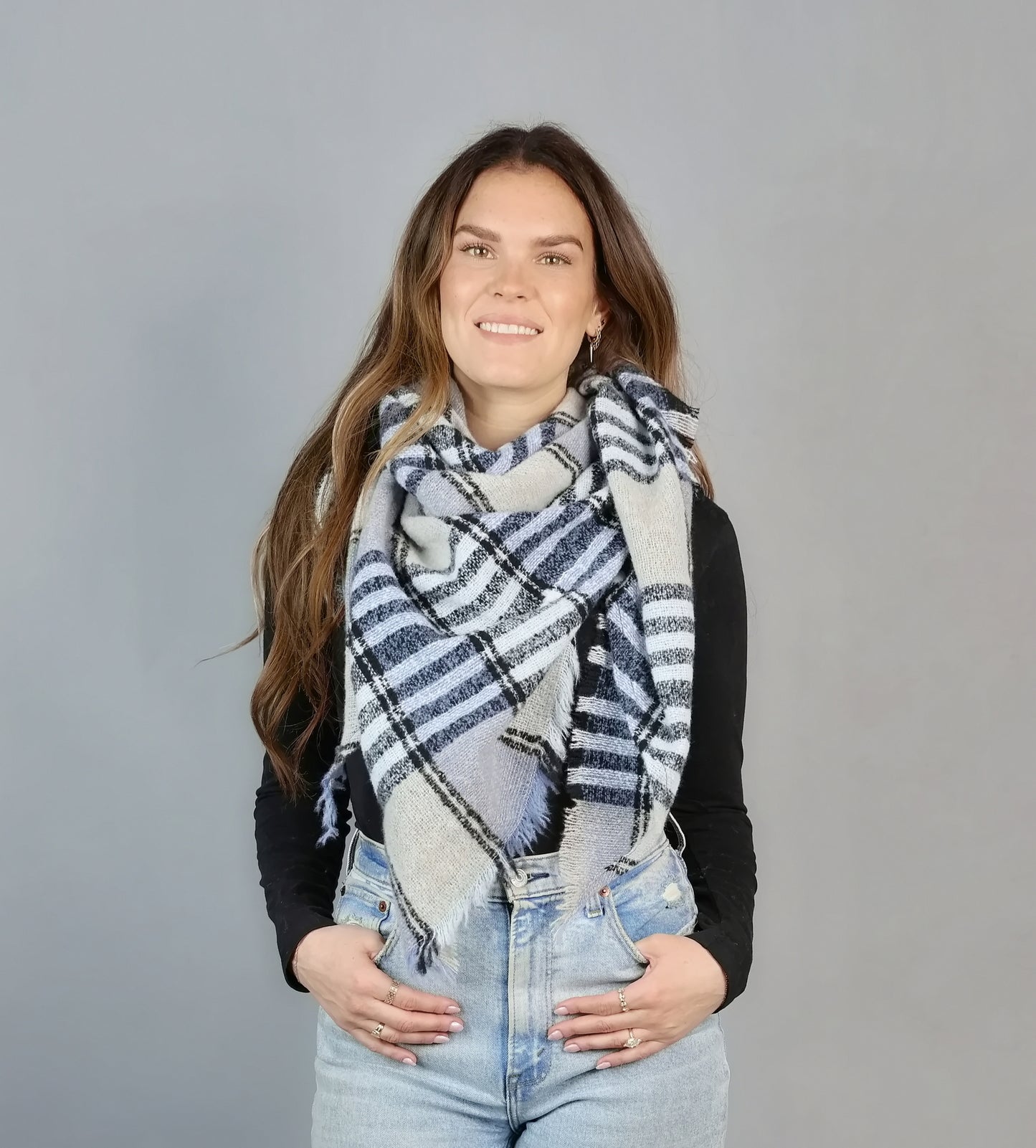 TONAL PLAID TRIANGE SCARF