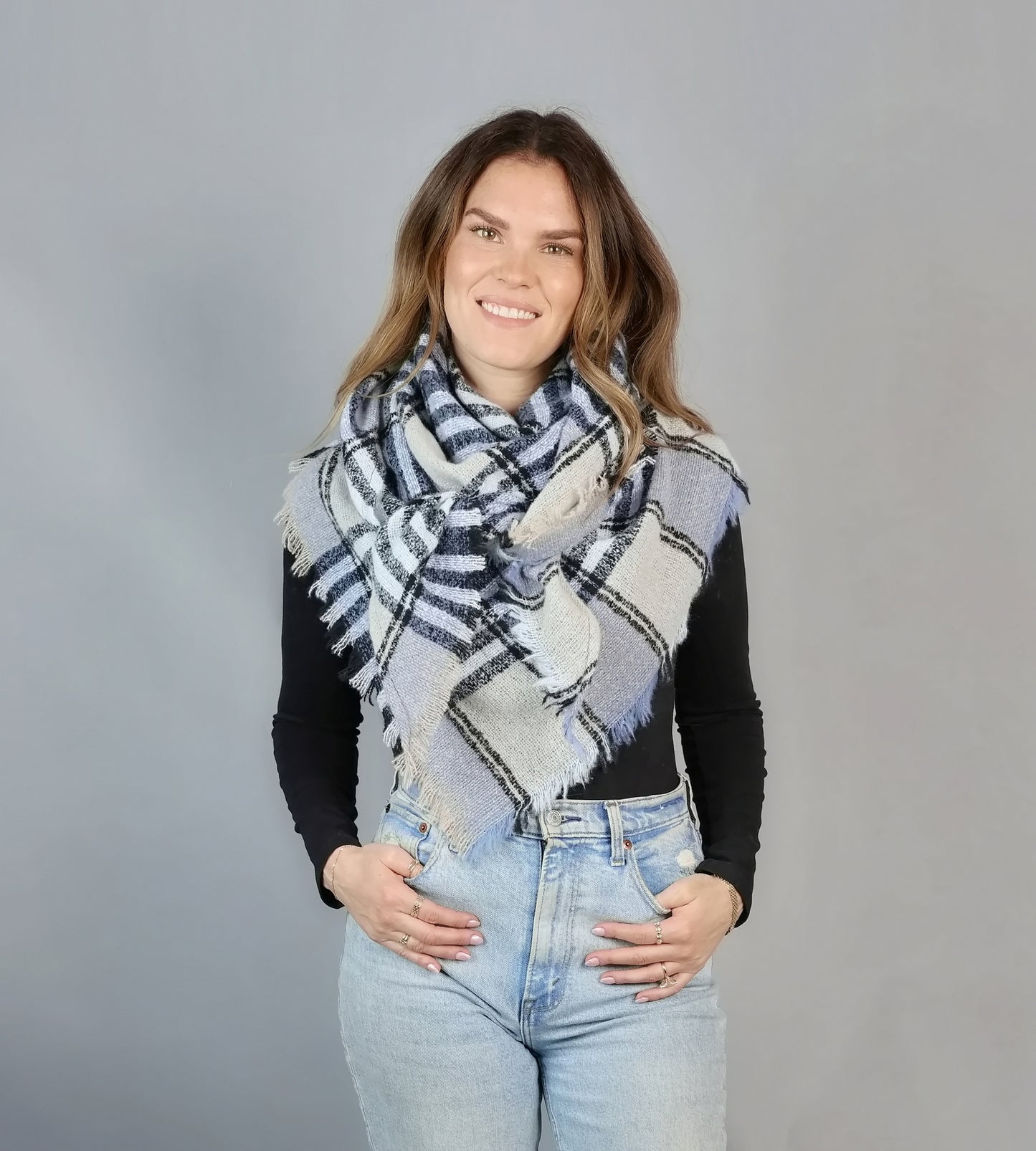 TONAL PLAID TRIANGE SCARF