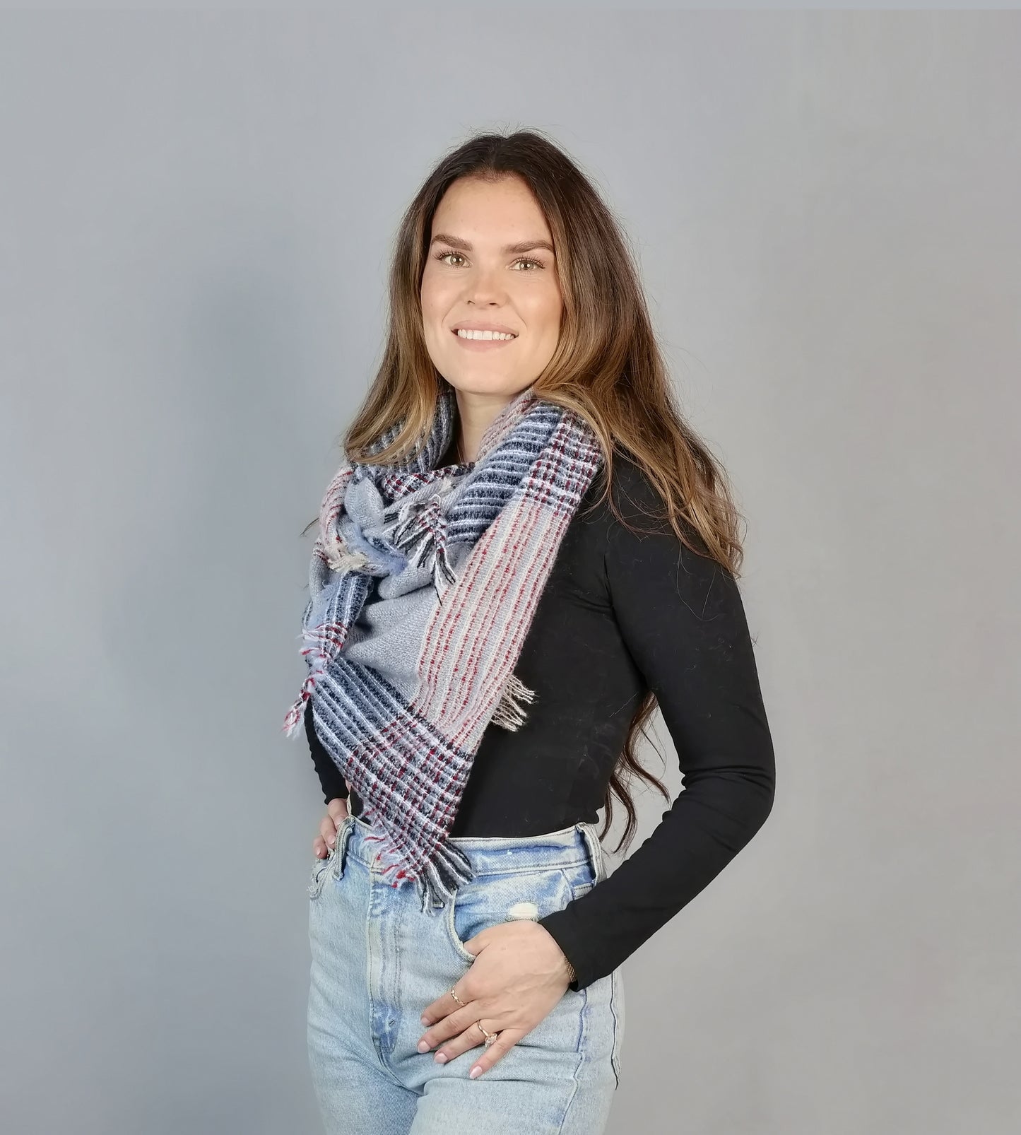 DENIM FRIENDLY PLAID TRIANGLE SCARF
