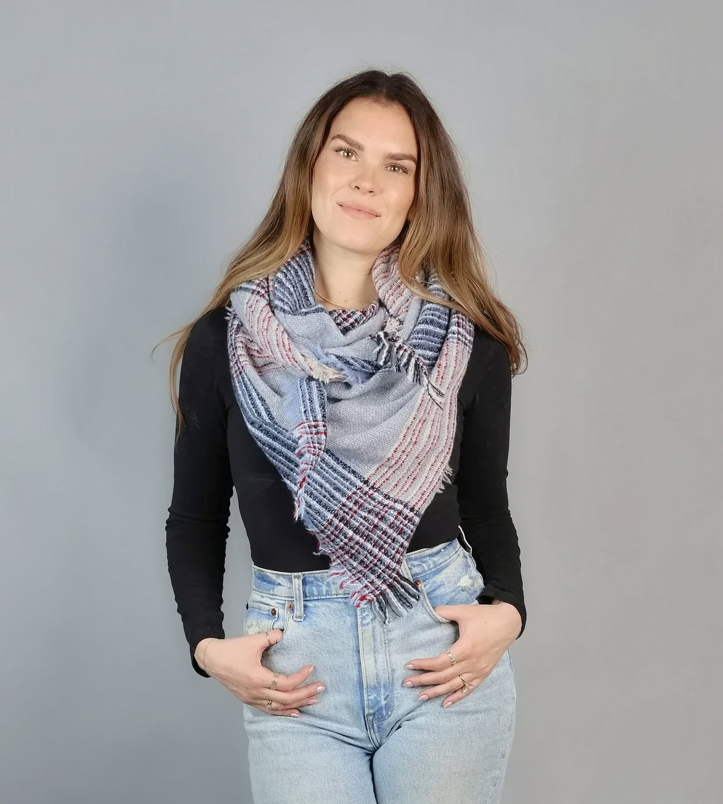 DENIM FRIENDLY PLAID TRIANGLE SCARF