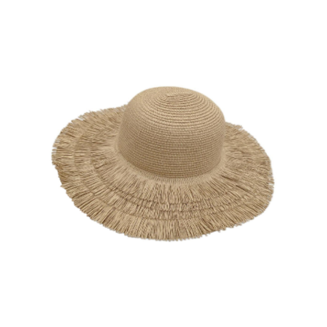 FRAYED EDGE STRAW FLOPPY HAT
