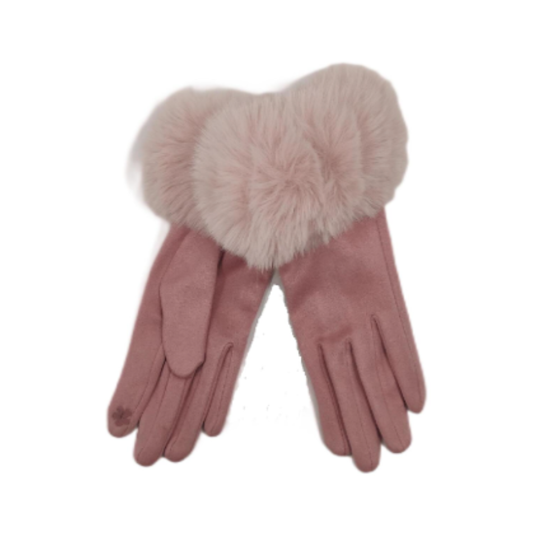 FUAX SUEDE FUR CUFF GLOVES SET