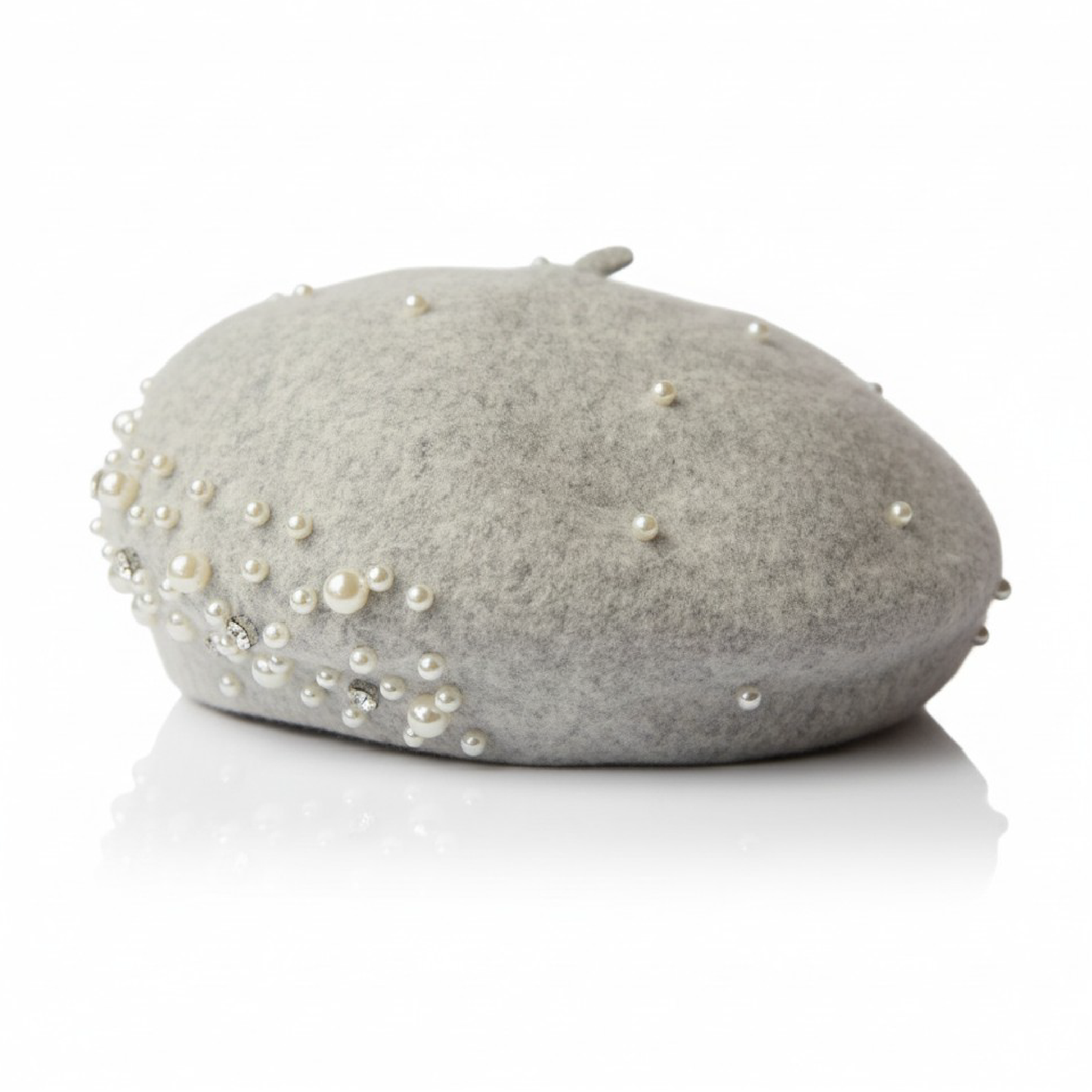 Embellished Wool Beret in Heathered-Grey