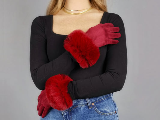 FUAX SUEDE FUR CUFF GLOVES SET