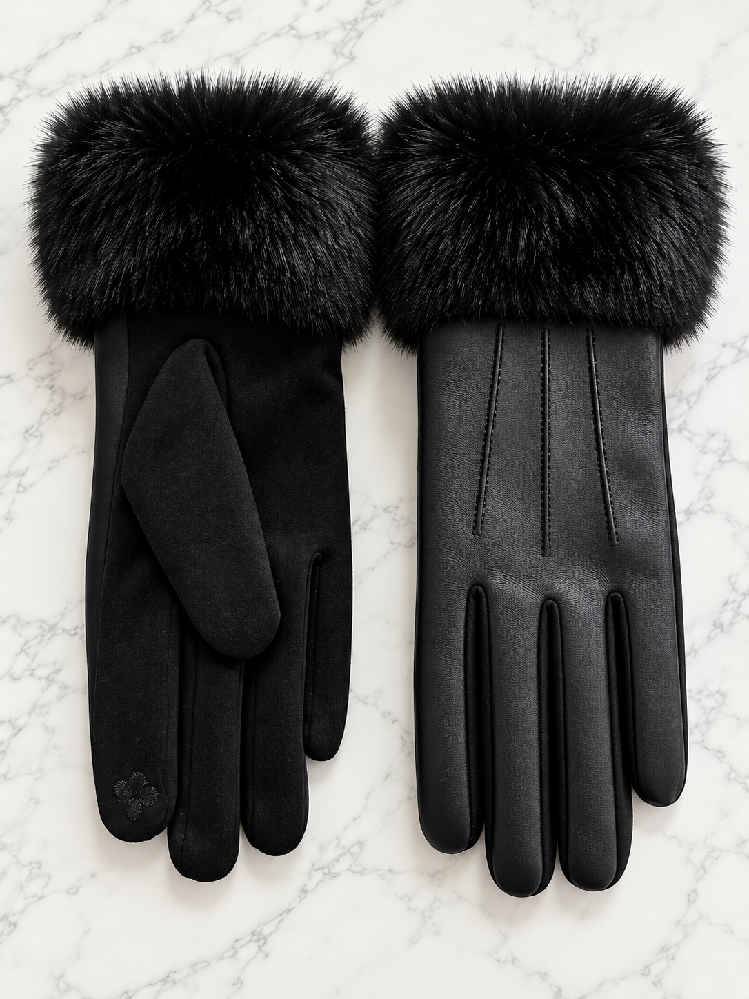 Women's Touchscreen Faux Leather Gloves with Fur Cuffs