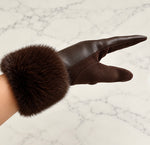 Women's Touchscreen Faux Leather Gloves with Fur Cuffs