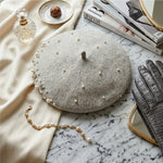 Embellished Wool Beret in Heathered-Grey