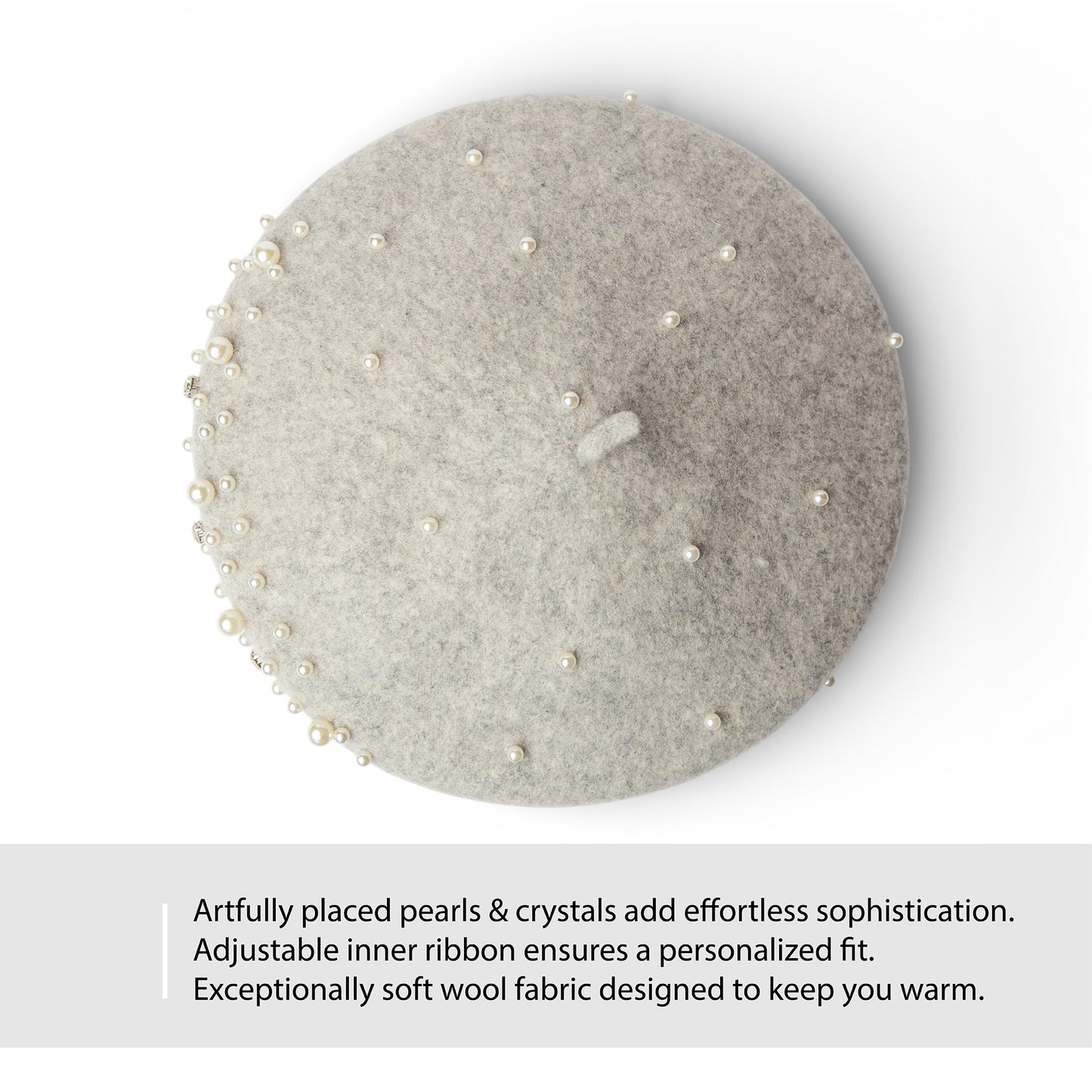Embellished Wool Beret in Heathered-Grey