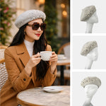 Embellished Wool Beret in Heathered-Grey