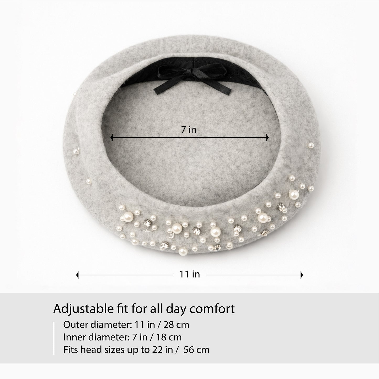 Embellished Wool Beret in Heathered-Grey