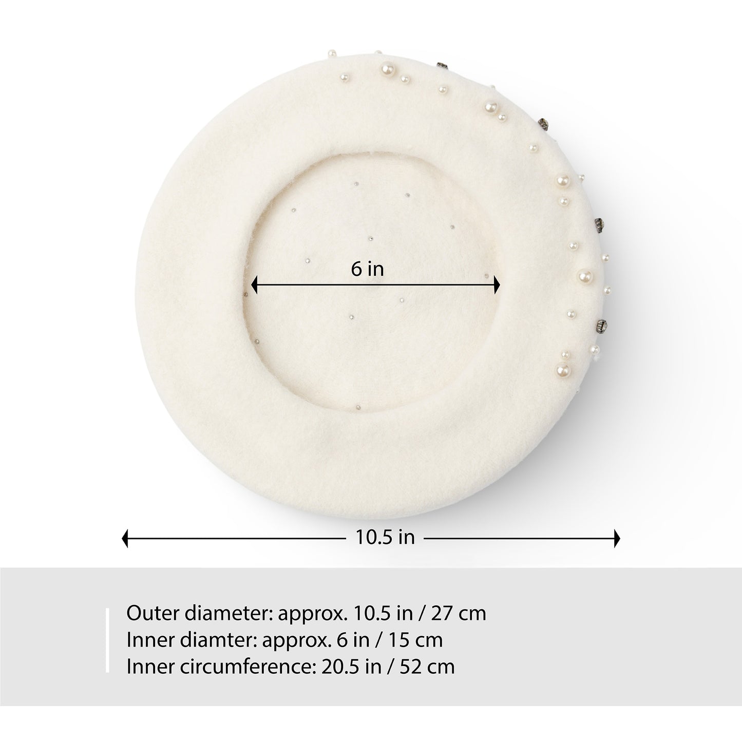 Embellished Wool Beret in Ivory