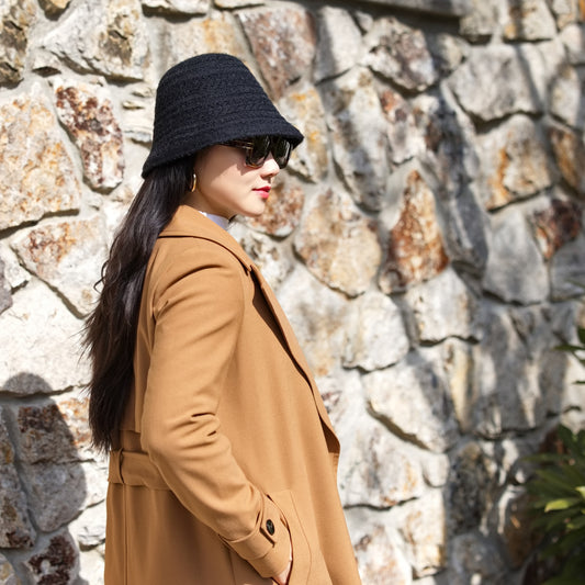 Knit Versatile Black Bucket Hat