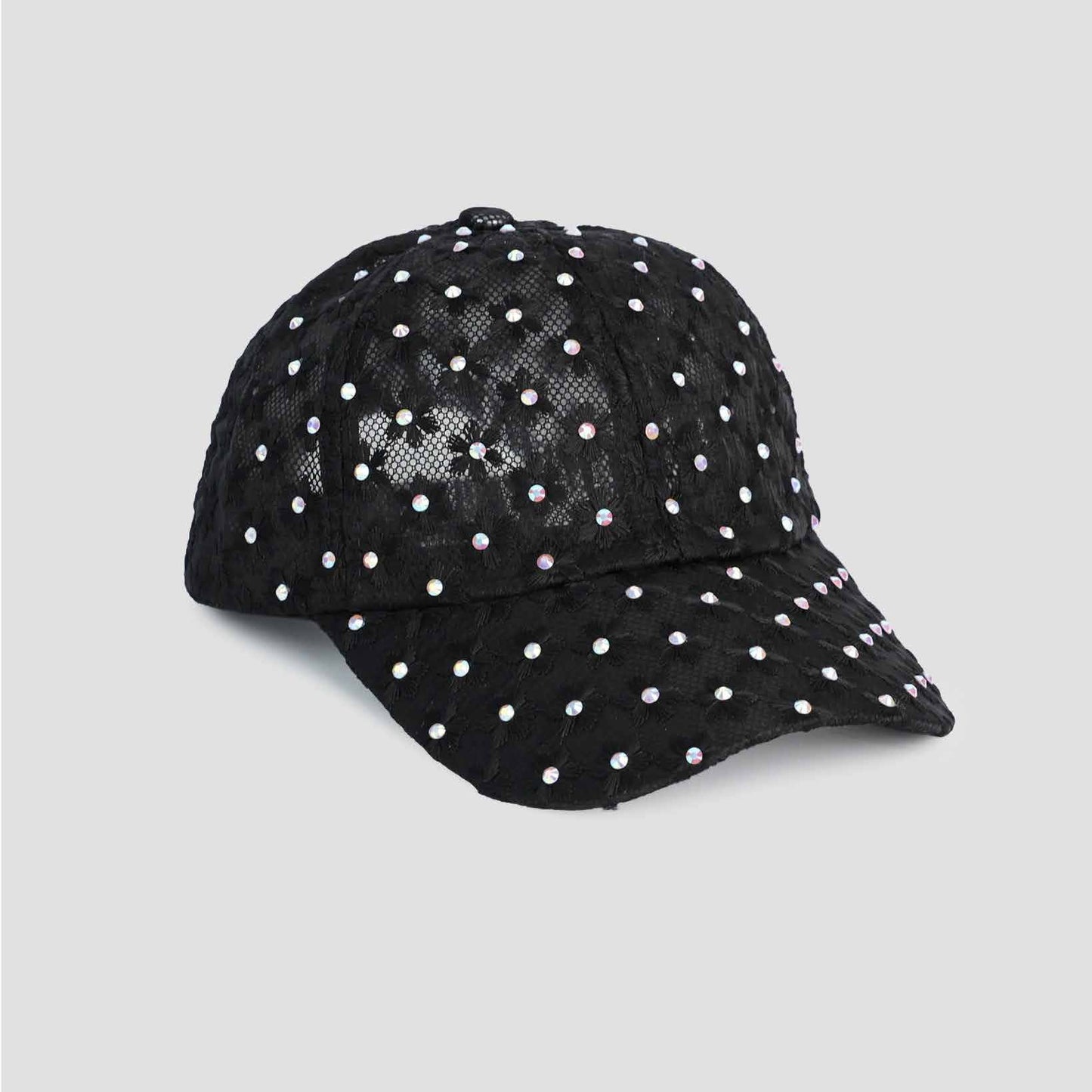 BLACK BLING FLOWER BASEBALL HAT