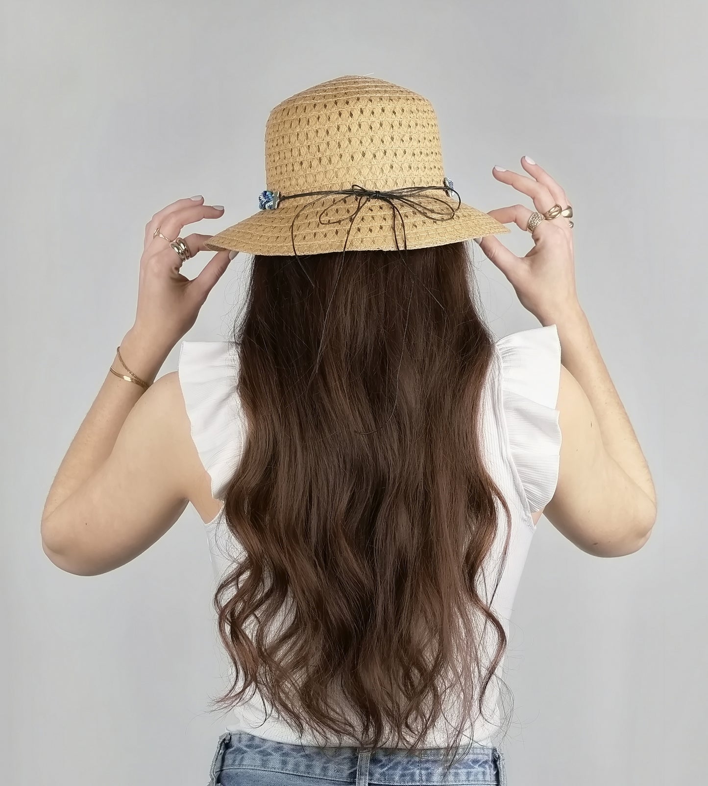 BRAID TRIM STRAW BUCKET CLOCHE HAT