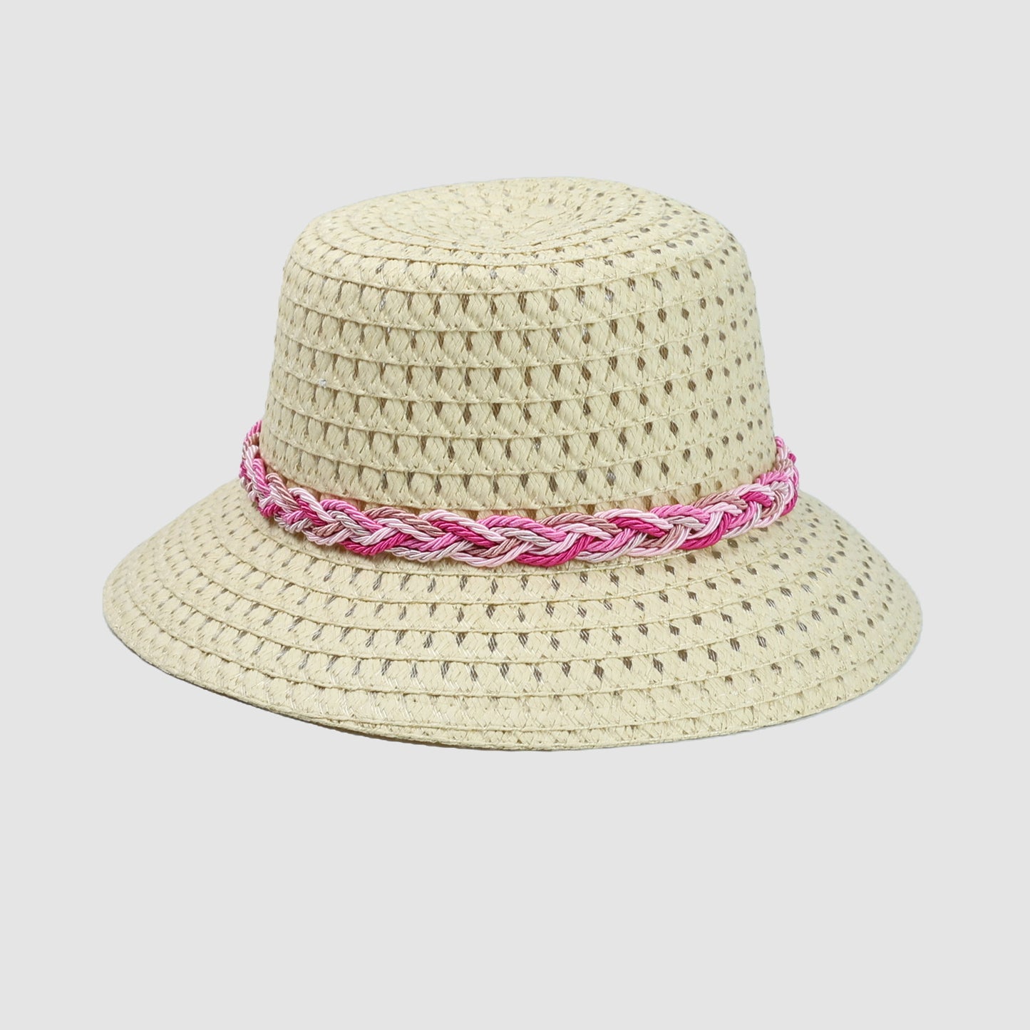 BRAID TRIM STRAW BUCKET CLOCHE HAT