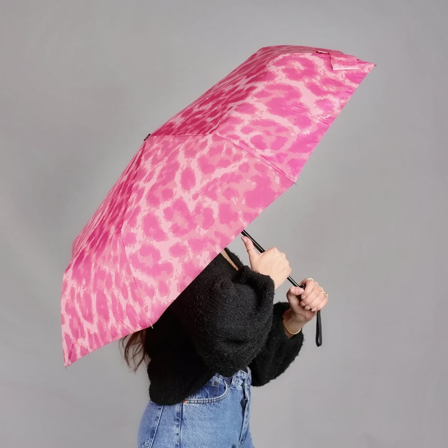 PINK LEOPARD FOLDABLE UMBRELLA