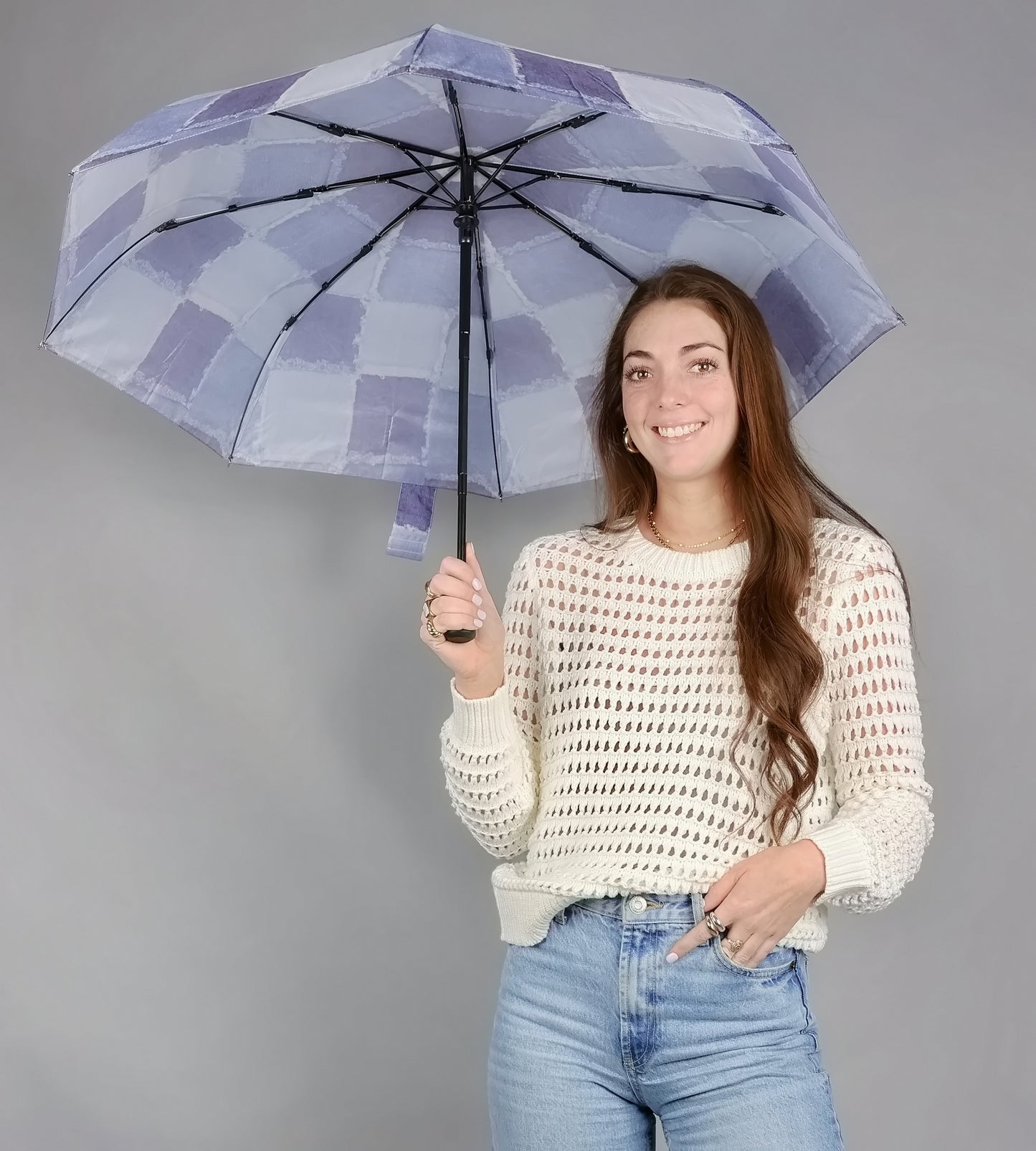 DEMIN PATCHWORK FOLDABLE UMBRELLA