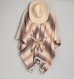 BELTED STRIPED RUANA & WESTERN HAT SET