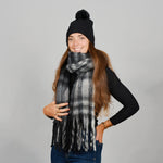 CABLE KNIT BEANIE AND BLANKET SCARF SET